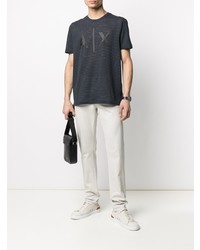 dunkelblaues horizontal gestreiftes T-Shirt mit einem Rundhalsausschnitt von Armani Exchange