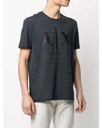 dunkelblaues horizontal gestreiftes T-Shirt mit einem Rundhalsausschnitt von Armani Exchange