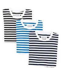 dunkelblaues horizontal gestreiftes T-Shirt mit einem Rundhalsausschnitt von Maison Margiela
