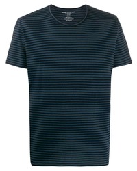 dunkelblaues horizontal gestreiftes T-Shirt mit einem Rundhalsausschnitt von Majestic Filatures