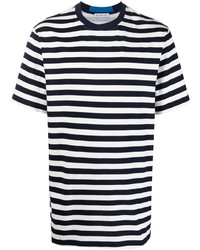 dunkelblaues horizontal gestreiftes T-Shirt mit einem Rundhalsausschnitt von Manuel Ritz
