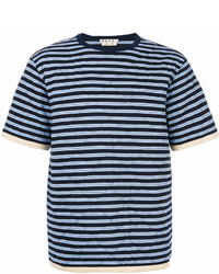 dunkelblaues horizontal gestreiftes T-Shirt mit einem Rundhalsausschnitt von Marni