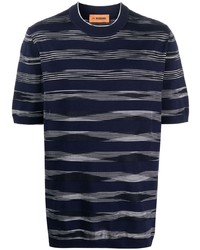 dunkelblaues horizontal gestreiftes T-Shirt mit einem Rundhalsausschnitt von Missoni