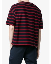 dunkelblaues horizontal gestreiftes T-Shirt mit einem Rundhalsausschnitt von Jil Sander