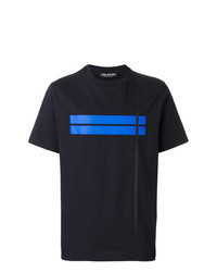 dunkelblaues horizontal gestreiftes T-Shirt mit einem Rundhalsausschnitt von Neil Barrett