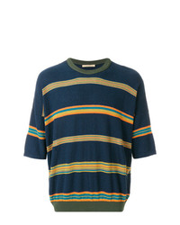 dunkelblaues horizontal gestreiftes T-Shirt mit einem Rundhalsausschnitt von Nuur