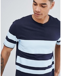 dunkelblaues horizontal gestreiftes T-Shirt mit einem Rundhalsausschnitt von ONLY & SONS