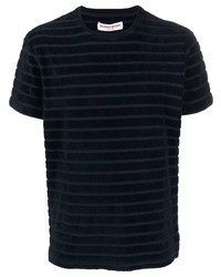 dunkelblaues horizontal gestreiftes T-Shirt mit einem Rundhalsausschnitt von Orlebar Brown