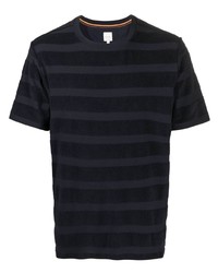 dunkelblaues horizontal gestreiftes T-Shirt mit einem Rundhalsausschnitt von Paul Smith