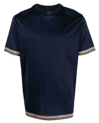dunkelblaues horizontal gestreiftes T-Shirt mit einem Rundhalsausschnitt von Paul Smith