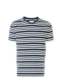 dunkelblaues horizontal gestreiftes T-Shirt mit einem Rundhalsausschnitt von Pop Trading International