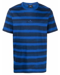 dunkelblaues horizontal gestreiftes T-Shirt mit einem Rundhalsausschnitt von PS Paul Smith
