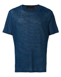 dunkelblaues horizontal gestreiftes T-Shirt mit einem Rundhalsausschnitt von Roberto Collina