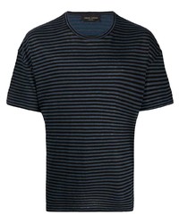 dunkelblaues horizontal gestreiftes T-Shirt mit einem Rundhalsausschnitt von Roberto Collina