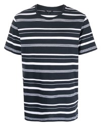 dunkelblaues horizontal gestreiftes T-Shirt mit einem Rundhalsausschnitt von Ron Dorff