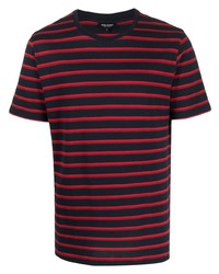 dunkelblaues horizontal gestreiftes T-Shirt mit einem Rundhalsausschnitt von Ron Dorff