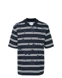 dunkelblaues horizontal gestreiftes T-Shirt mit einem Rundhalsausschnitt von Sacai