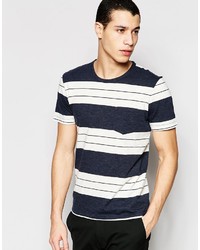 dunkelblaues horizontal gestreiftes T-Shirt mit einem Rundhalsausschnitt von Selected