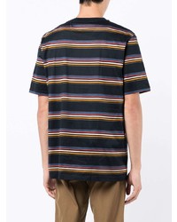 dunkelblaues horizontal gestreiftes T-Shirt mit einem Rundhalsausschnitt von Paul Smith