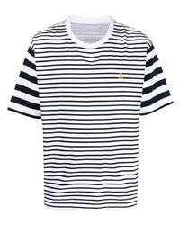dunkelblaues horizontal gestreiftes T-Shirt mit einem Rundhalsausschnitt von Sophnet.