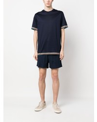 dunkelblaues horizontal gestreiftes T-Shirt mit einem Rundhalsausschnitt von Paul Smith