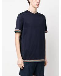 dunkelblaues horizontal gestreiftes T-Shirt mit einem Rundhalsausschnitt von Paul Smith