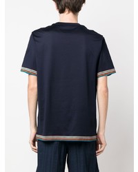 dunkelblaues horizontal gestreiftes T-Shirt mit einem Rundhalsausschnitt von Paul Smith