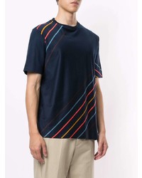 dunkelblaues horizontal gestreiftes T-Shirt mit einem Rundhalsausschnitt von Paul Smith