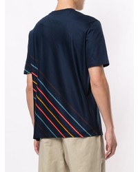 dunkelblaues horizontal gestreiftes T-Shirt mit einem Rundhalsausschnitt von Paul Smith