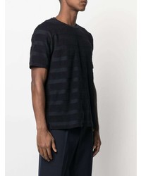 dunkelblaues horizontal gestreiftes T-Shirt mit einem Rundhalsausschnitt von Paul Smith