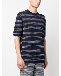 dunkelblaues horizontal gestreiftes T-Shirt mit einem Rundhalsausschnitt von Missoni