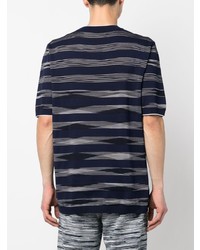 dunkelblaues horizontal gestreiftes T-Shirt mit einem Rundhalsausschnitt von Missoni