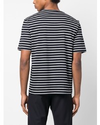 dunkelblaues horizontal gestreiftes T-Shirt mit einem Rundhalsausschnitt von Corneliani