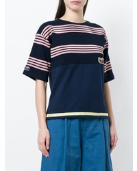 dunkelblaues horizontal gestreiftes T-Shirt mit einem Rundhalsausschnitt von Marni