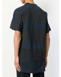 dunkelblaues horizontal gestreiftes T-Shirt mit einem Rundhalsausschnitt von Y-3