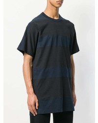 dunkelblaues horizontal gestreiftes T-Shirt mit einem Rundhalsausschnitt von Y-3