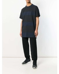 dunkelblaues horizontal gestreiftes T-Shirt mit einem Rundhalsausschnitt von Y-3