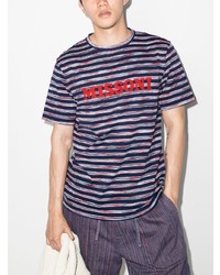 dunkelblaues horizontal gestreiftes T-Shirt mit einem Rundhalsausschnitt von Missoni