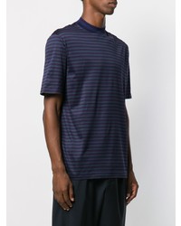 dunkelblaues horizontal gestreiftes T-Shirt mit einem Rundhalsausschnitt von Lanvin