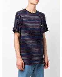 dunkelblaues horizontal gestreiftes T-Shirt mit einem Rundhalsausschnitt von Missoni