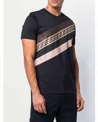 dunkelblaues horizontal gestreiftes T-Shirt mit einem Rundhalsausschnitt von Fendi