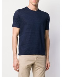 dunkelblaues horizontal gestreiftes T-Shirt mit einem Rundhalsausschnitt von Zanone