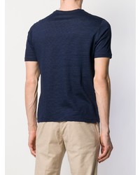 dunkelblaues horizontal gestreiftes T-Shirt mit einem Rundhalsausschnitt von Zanone