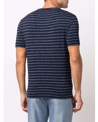 dunkelblaues horizontal gestreiftes T-Shirt mit einem Rundhalsausschnitt von Armani Collezioni