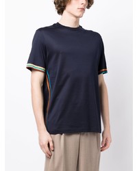 dunkelblaues horizontal gestreiftes T-Shirt mit einem Rundhalsausschnitt von Paul Smith