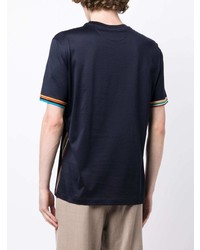 dunkelblaues horizontal gestreiftes T-Shirt mit einem Rundhalsausschnitt von Paul Smith