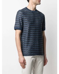 dunkelblaues horizontal gestreiftes T-Shirt mit einem Rundhalsausschnitt von Giorgio Armani