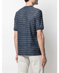 dunkelblaues horizontal gestreiftes T-Shirt mit einem Rundhalsausschnitt von Giorgio Armani