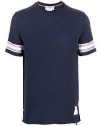 dunkelblaues horizontal gestreiftes T-Shirt mit einem Rundhalsausschnitt von Thom Browne