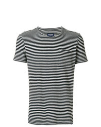 dunkelblaues horizontal gestreiftes T-Shirt mit einem Rundhalsausschnitt von Woolrich